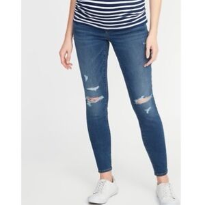 Old Navy Dark Wash Distressed FullPanel Rockstar Super Skinny Maternity 12L